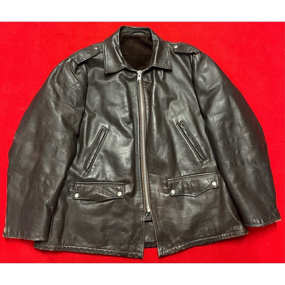 Vintage Men's Leather Biker Jacket Lined Zip Front Pockets Dark Brown Schott? - Picture 1 of 9